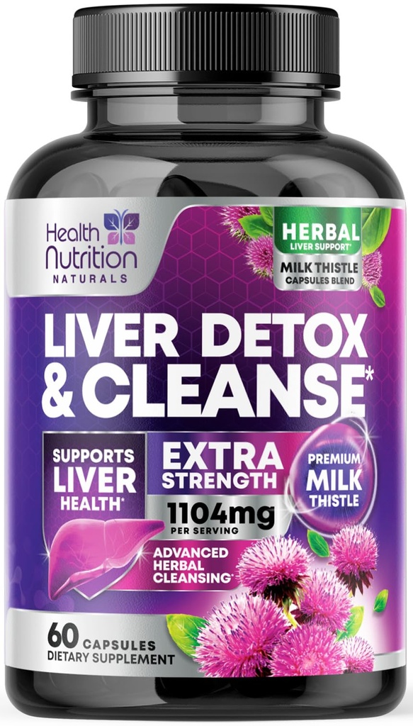 Gentle Liver Cleanse Detox & Repair Formula - Advanced Liver Support Supplement with Silymarin Milk Thistle, Dandelion Root, Artichoke Extract, Turmeric, Choline, & Beetroot - 60 Veggie Capsules