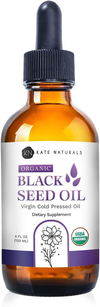 Kate Naturals Organic Black Seed Oil (4oz, Virgin, Cold Pressed, Non-GMO) Liquid Nigella Sativa for Immune Support & Digestion. Αμιγές έλαιο κυμίνου για τα μαλλιά και το δέρμα