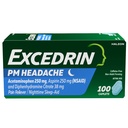 Excedrin PM για την ανακούφιση από τον πονοκέφαλο, Acetaminophen 250mg, Aspirin 250mg, Diphenhydramine Citrate 38mg, Pain Reliever, Nighttime Sleep-Aid, 100 Count