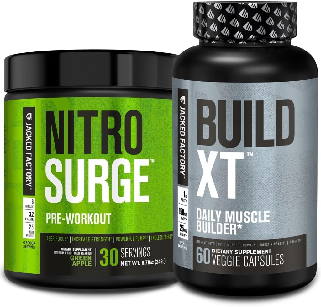 Jacked Εργοστάσιο Nitrosurge προ-εξάσκηση σε πράσινο Apple & Build XT μυϊκή Building Bundle για άνδρες & γυναίκες