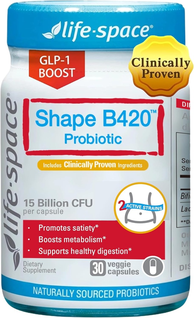 Life-Space Shape B420 Probiotics for Shape Better, GLP-1 Boost, Κλινική υποστήριξη του μεταβολισμού, Probiotics για γυναίκες και άνδρες, 30 κάψουλες χορτοφάγων