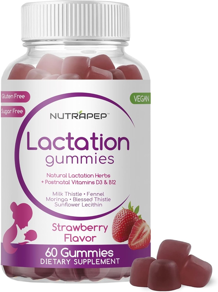 Lactation and Postnatal Support Gummies - Milk Production Supply Increase Supplements for Breastfeeding Women - with Vitamins D3 B12 Milk Thistle Fennel Seed Moringa Sunflower Lecithin