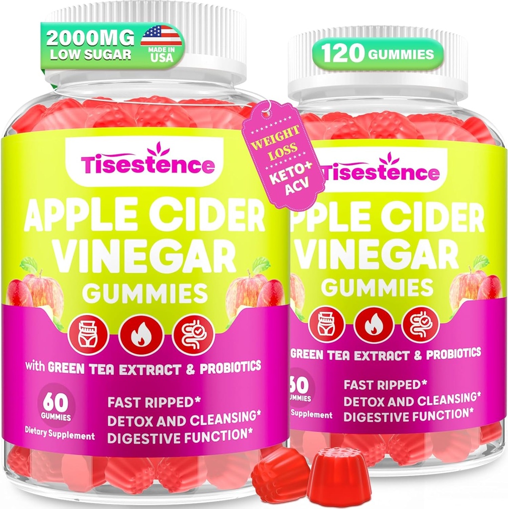 Apple Cider Vinegar Gummies, Keto ACV Gummies for Women and Men, Apple Cider Vinegar Supplement with Green Tea, B12, Probiotic for Detox Cleanse, Μεταβολισμός & Digestive Health, Vegan - 2 Μήνες Προσφορά