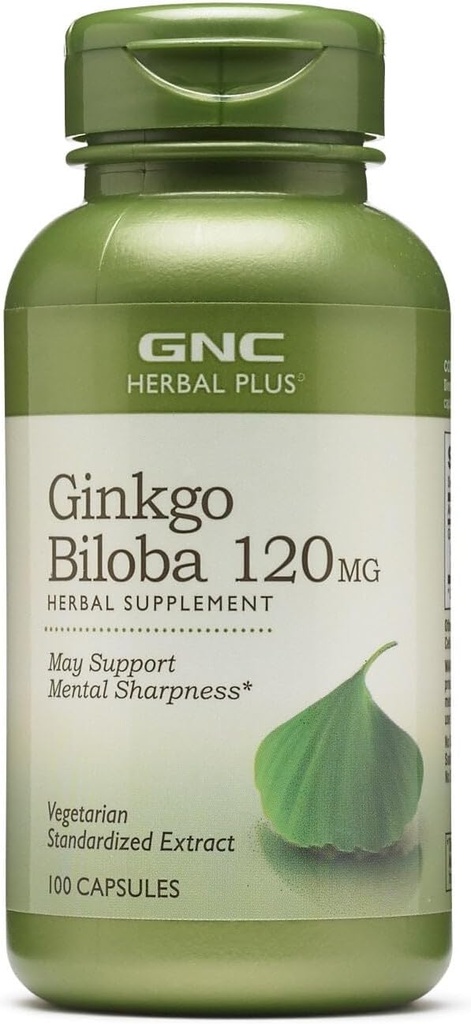 GNC Herbal Plus Ginkgo Biloba 120mg συμπλήρωμα, χορτοφάγοι, υποστηρίζει ψυχική οξύτητα, 100 υπηρεσίες