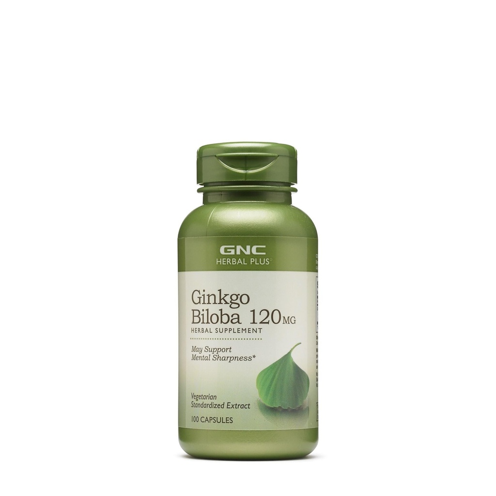 GNC Herbal Plus Ginkgo Biloba 120mg συμπλήρωμα, χορτοφάγοι, υποστηρίζει ψυχική οξύτητα, 100 υπηρεσίες