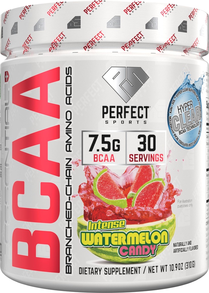 PERFECT SPORTS Essential BCAA Hyper Clear | KaNa-Sol™ Technology | 7.5g Vegan BCAAs | Zero Sugars, Carbs, or Calories | 30 Servings (Watermelon Candy)
