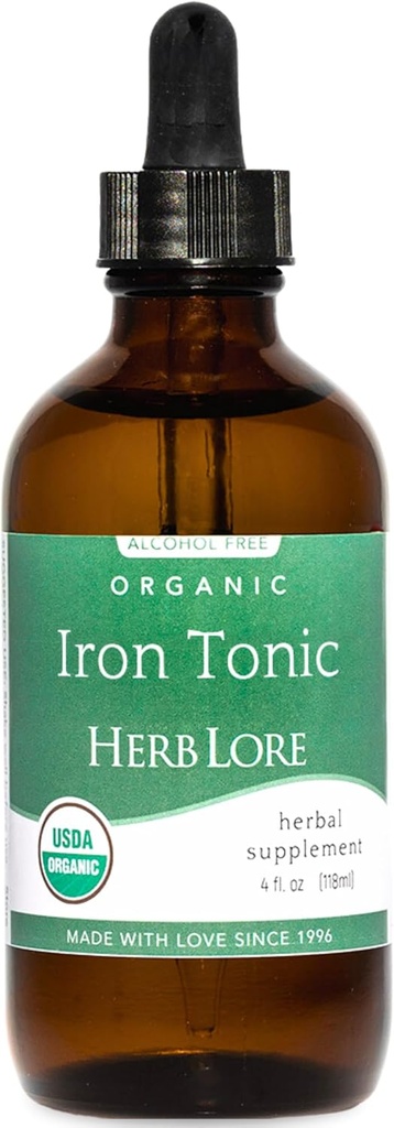 Herb Lore Iron Tonic - Organic Liquid Iron Drops Supplement for Kids & Women - Baby, Infant & Toddler Friendly - Plant Based, Vegan, Gentle, Non Constipating Herbal Tincture (4 fl oz)
