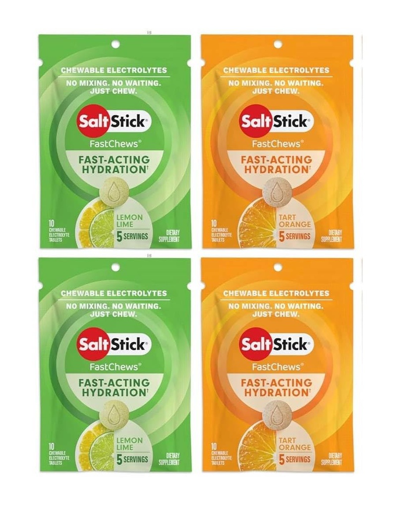 Αλάτι Stick FASTCHEWS® Επαναχρησιμοποιήσιμο, Ποικιλία 4 Πακέτο Πορτοκαλί & Ζεστό Λεμόνι-Lime