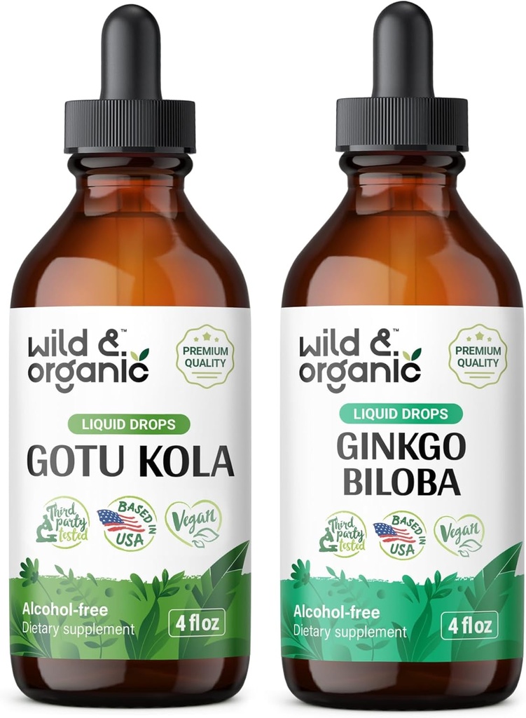 Άγρια & οργανικά Gotu Kola Βάμμα 4 fl oz & Ginkgo Biloba Βάμμα 4 fl oz