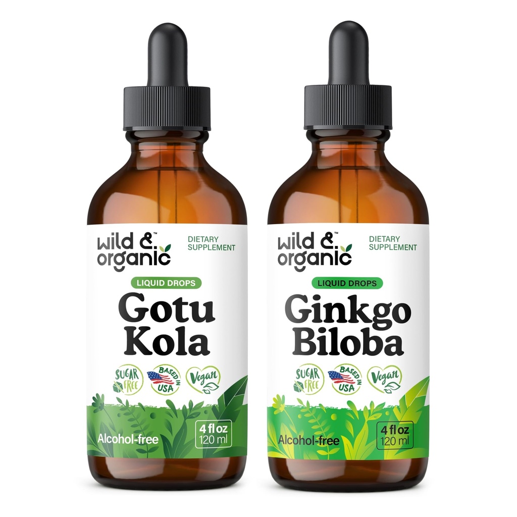 Wild & Organic Gotu Kola Tincture 4 fl oz & Ginkgo Biloba Tincture 4 fl oz