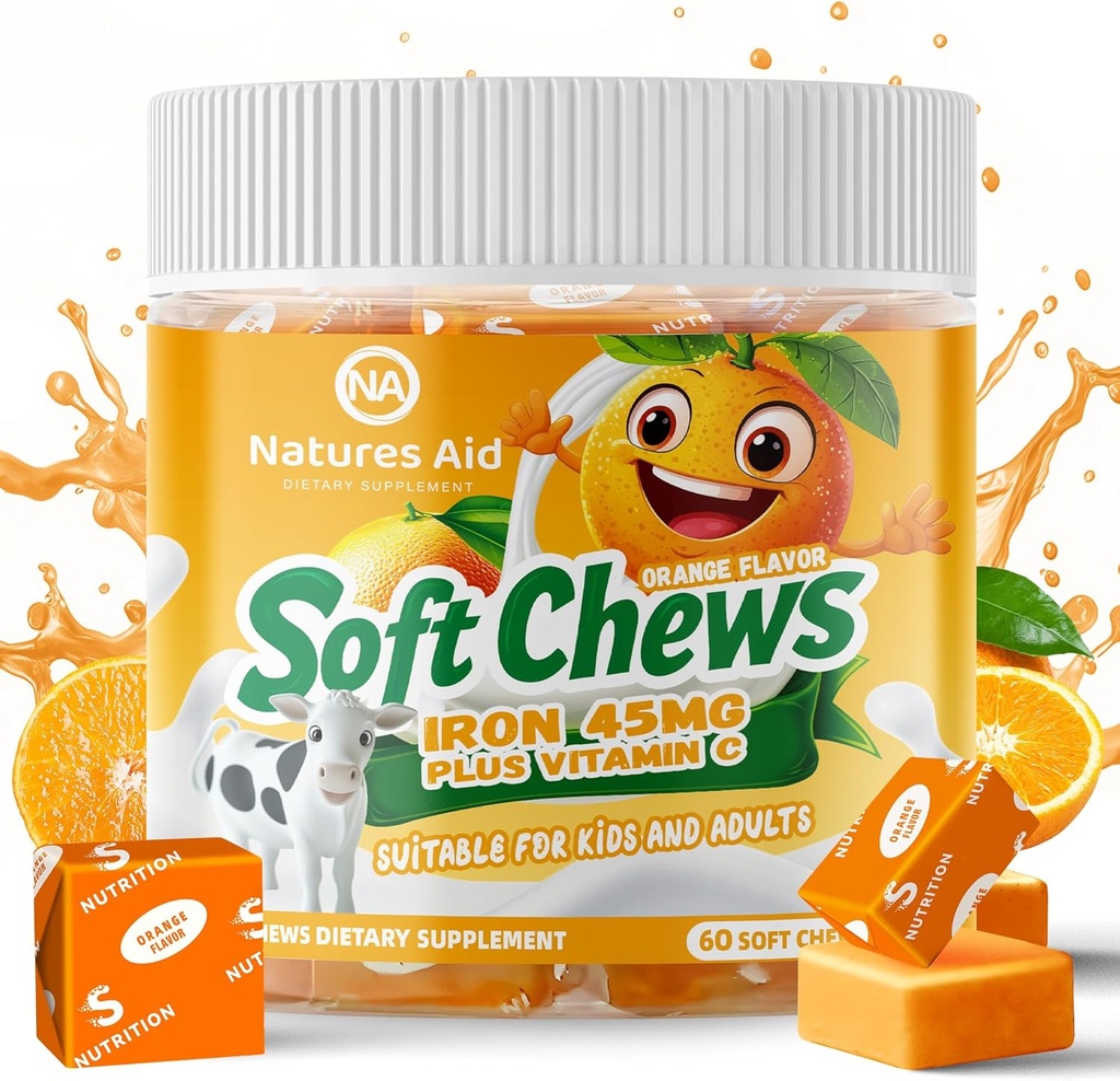 Chewable Iron Supplement for Women & Men and Kids - Πορτοκαλί Γεύση, Σιδήρου Βιταμίνη C Μαλακό Μαστίγιο για Max Απορρόφηση, Σιδήρου ως Σιδήρου Φουμαρικό, Ιδανικό για Σιδήρου Ανεπάρκεια, 2 Μήνες Προσφορά
