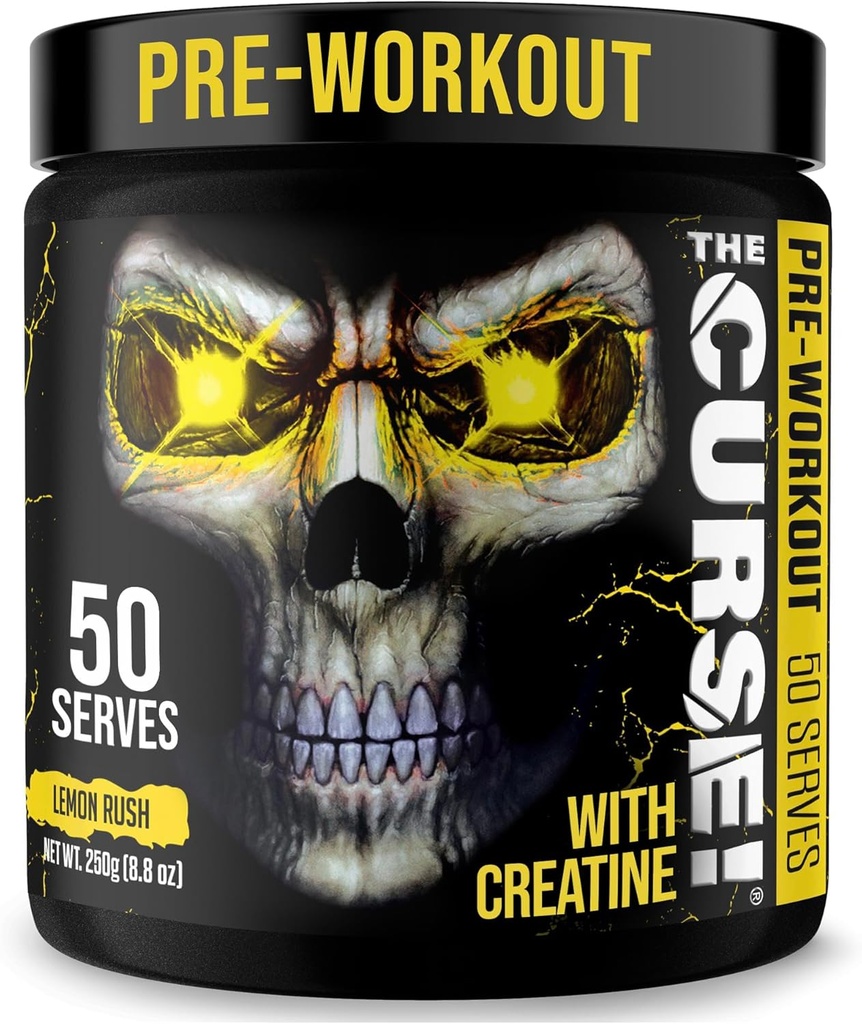 JNX SPORTS The Curse! Pre Workout Powder for Men & Women, Caffeine, Beta-Alanine, Creatine, L-Citrulline, 50 Servings, Lemon Rush Flavor – Boost Energy, Strength & Focus
