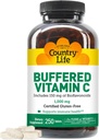 Country Life Buffered Vitamin C 1000mg with Bioflavonoids, Calcium, Magnesium, Potassium - Immune Support, Vegan Capsules, Gluten-Free, Gentle on Stomach - 250 Tablets