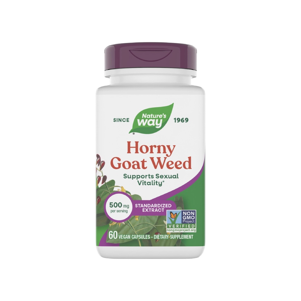 Nature's Way Premium Extract Horny Goat Weed Standardized to 10% Icariin, 500 mg per Serving, 60 VCaps