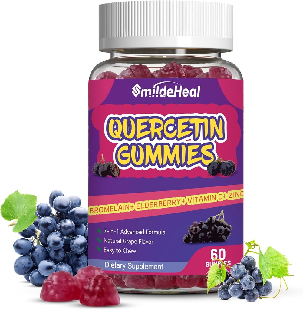 Quercetin Gummies 1200MG, Quercetin Gummies με Bromelain, Zinc Vitamin C, Quercetin συμπλήρωμα Gummies για ενήλικες & Kid, 60 Vegan Gummies