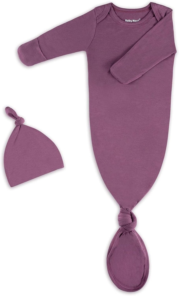 Newborn Baby Knotted Gown, Super Soft Silky Infant Long Sleeve Sleeper for Baby Girl and Boy Sleeping Bag with Hat