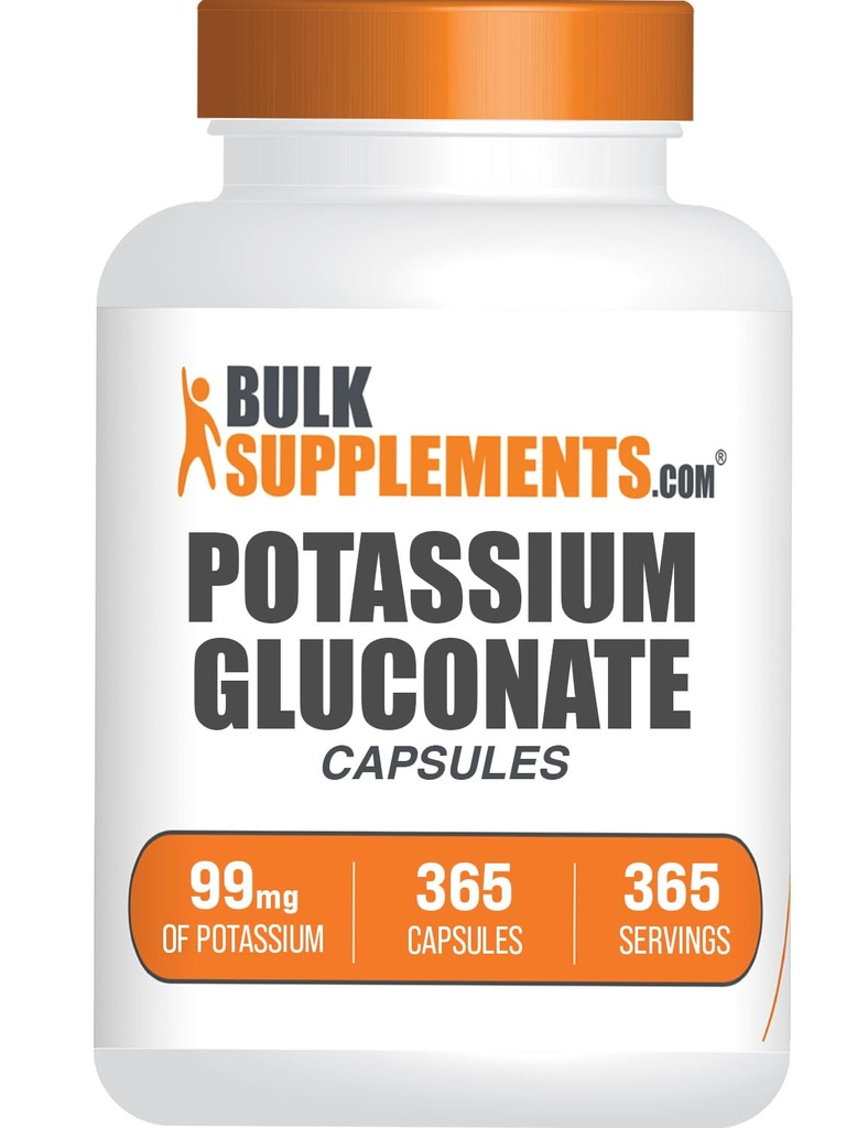 BulkSupplements.com Γλουκονικά κάψουλες καλίου - Συμπλήρωμα γλουκονικού καλίου, Γλουκονικό κάλιο 99mg, Συμπλήρωμα καλίου - Χωρίς γλουτένη, 1 Καψάκιο ανά Σερβίρισμα, 365 Κάψουλες (πακέτο του 1)