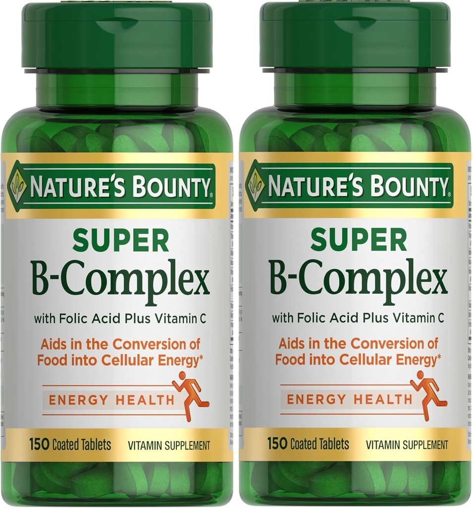 Nature's Bounty Super B Complex with Vitamin C & Folic Acid, Immune & Energy Support, 150 Tablets - Pack of 2