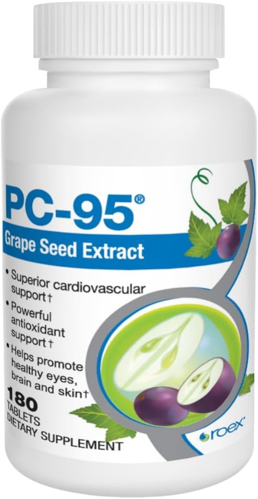 Roex Vitamins | PC-95 Grape Seed Extract | Dietary Supplements | Stress Relief | Healthy Eyes | Healthy Brain | Healthy Skin | Cardiovascular Support | 180 Count