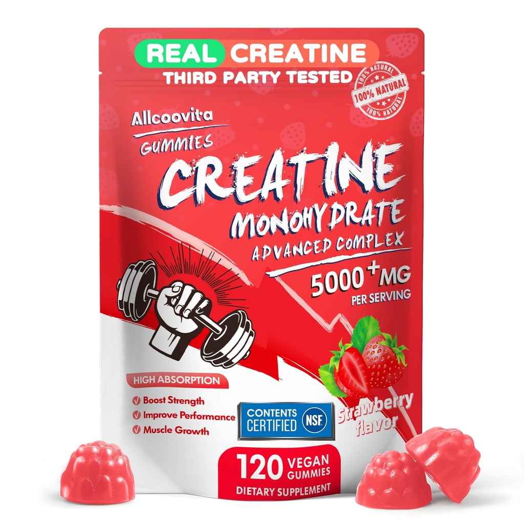 Creatine Monohydrate Gummies Complex για άνδρες & γυναίκες,5 Gram ανά υπηρεσία ηλεκτρολύτη Creatine Gummy για μυϊκή δύναμη, μυς Builder, ενέργεια Boost, πριν την προπόνηση συμπλήρωμα-120 Φράουλα Gummies
