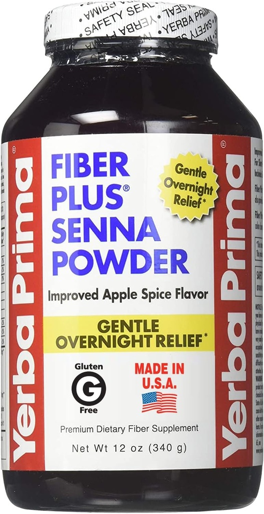 Yerba Prima Fiber Plus Senna σκόνη, 12 ουγγιά - για βραχυχρόνια χρήση για την αποκατάσταση της κανονικότητας, βελτιωμένη γεύση Apple Spice, Stevia γλυκαντικά, παρέχει απαλή Ολονύκτια ανακούφιση