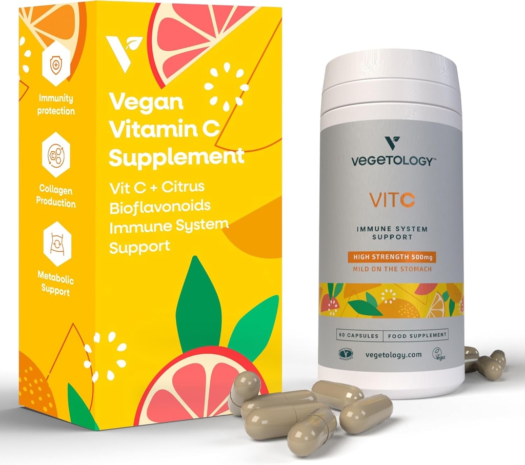 Συμπληρώματα Vegan Vitamin C — VIT C + Citrus Bioflavonoids — Βιταμίνες και συμπληρώματα υγείας — Ημερήσια συμπληρώματα (60 κάψουλες) — κάψουλες βιταμίνης C 500mg — Συμπλήρωμα αντιοξειδωτικών