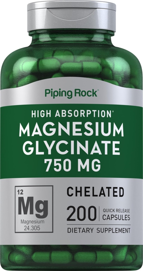 Κάψουλες γλυκολινικού μαγνησίου Piping Rock 750mg 200 Count 