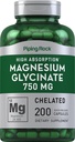 Piping Rock Magnesium Glycinate Capsules | 750mg | 200 Count | High Absorption | Chelated | Non-GMO and Gluten Free Supplement