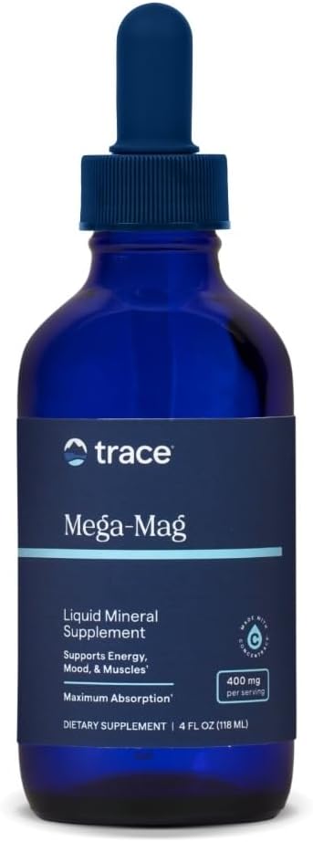 Trace Minerals Mega-Mag - Υγρό συμπλήρωμα μαγνησίου για τη ζωτικότητα & την ενεργειακή υποστήριξη - Μύες, οστά & νεύρα Υγεία - Φυσικές ημερήσιες σταγόνες - Μη-ΓΤΟ, Vegan & Gluten-Free - 4 fl oz (30 σερβιέτες)