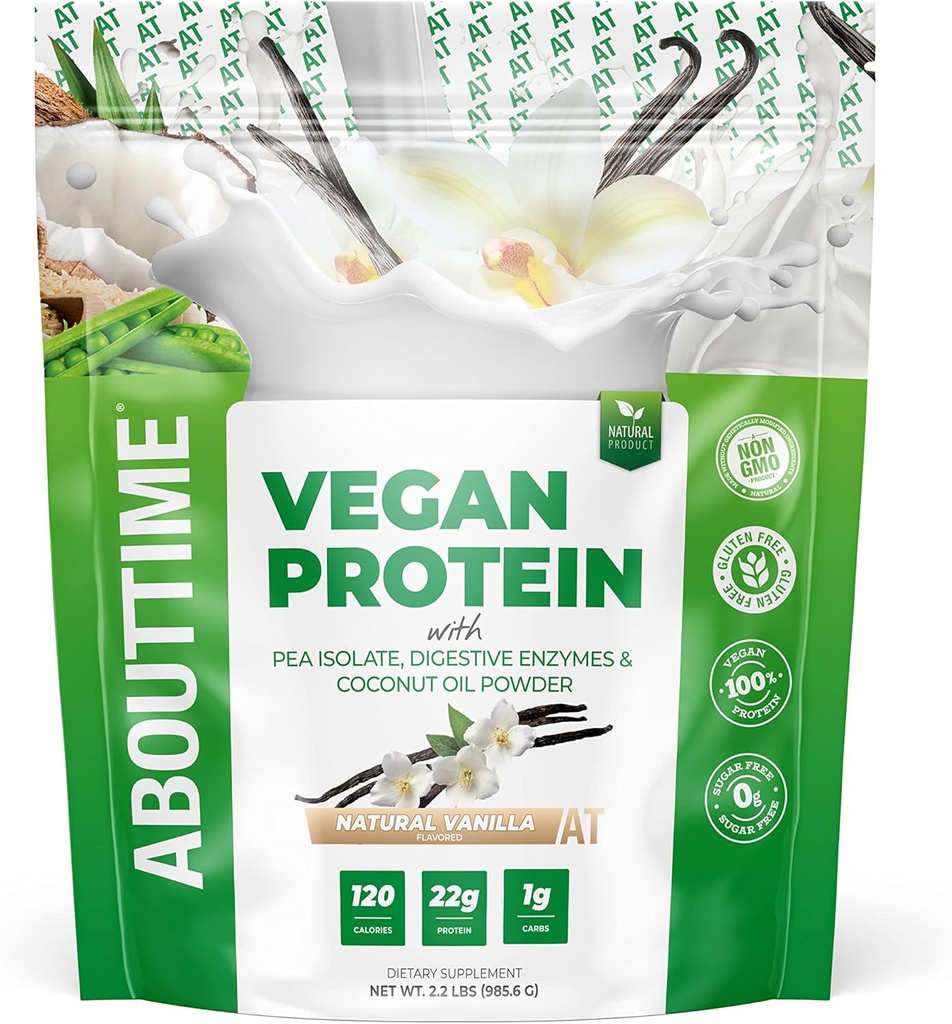 Περίπου χρόνο Vegan πρωτεΐνη σκόνη 22g βανίλια, φυσικά συστατικά, μη ΓΤΟ, φυτά με βάση, χωρίς γλουτένη, χωρίς σόγια, χωρίς γαλακτοκομικά, 32 εξυπηρετούν