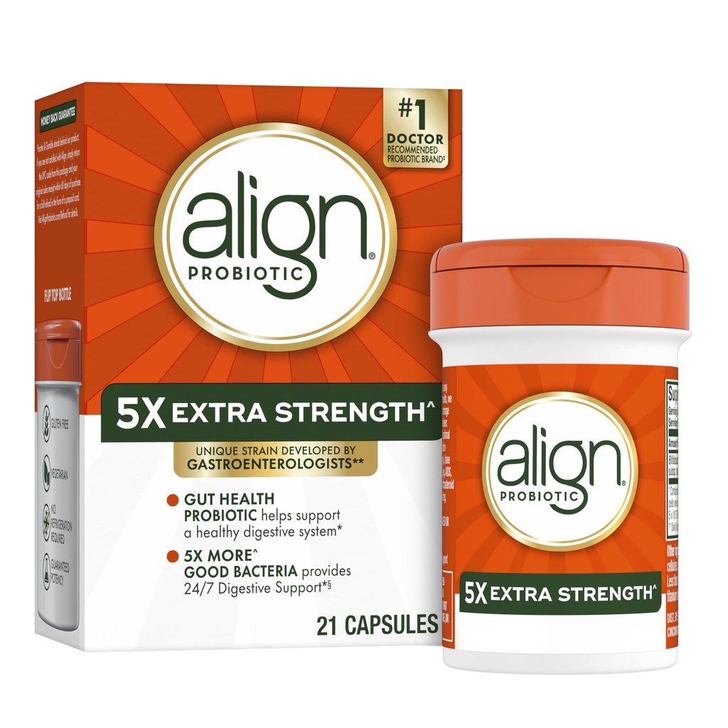 Align Probiotic Extra Strength, Probiotics for Women and Men, #1 Doctor Recommended Brand‡, 5X More Good Bacteria to Help Support a Healthy Digestive System*, 21 Capsules