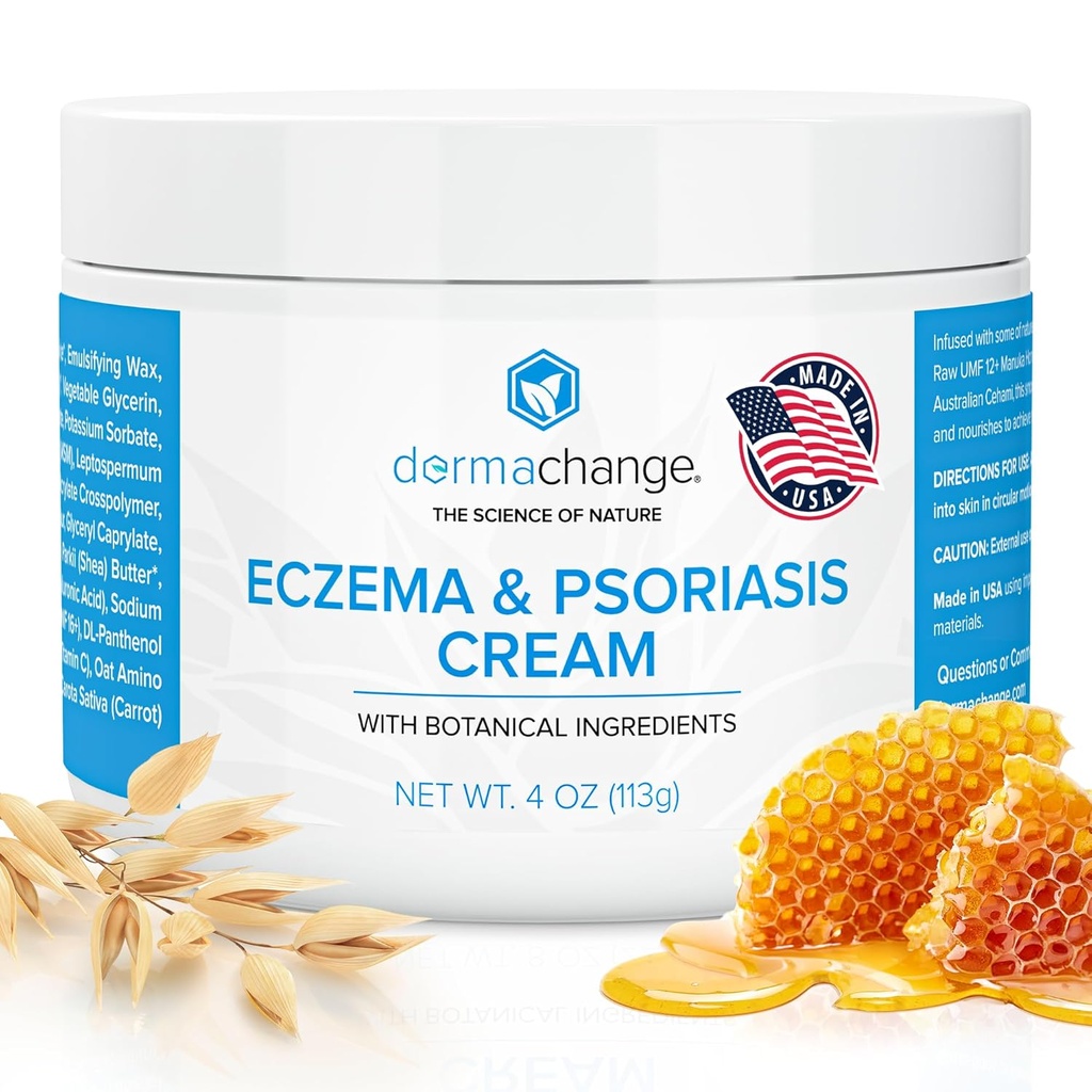 Eczema & Psoriasis Cream for Dry and Itchy Skin - Seborrheic Dermatitis Face Cream - Soothing & Hydrating - Manuka Honey & Shea Butter - Psoriasis Relief for Adults & Kids (4oz)