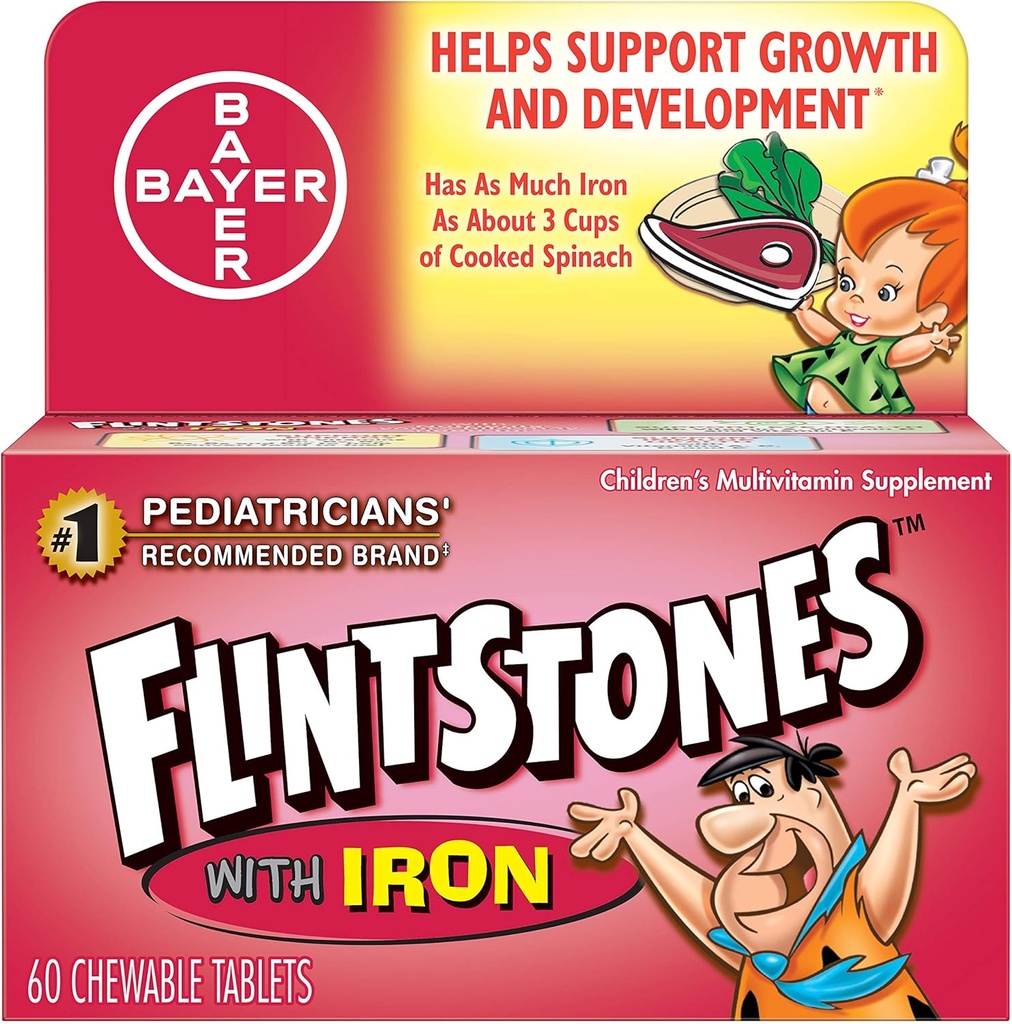 Flintstones Παιδική πολυβιταμίνη Plus Σιδήρου μασώμενα δισκία, 60- Count (πακέτο των 3)