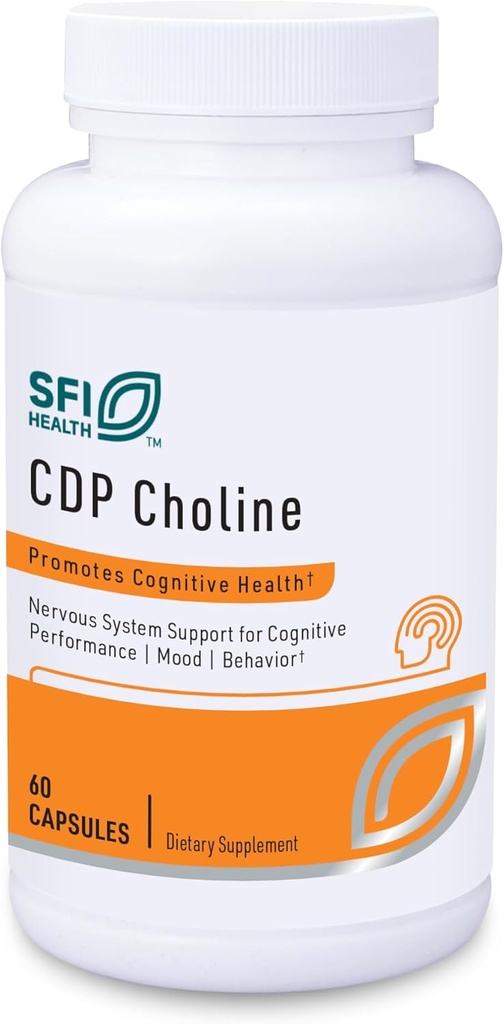Klaire Labs SFI Health CDP Choline 250mg - Συμπληρώματα Choline χωρίς σόγια - Cognizin Citicoline για να βοηθήσει στη μνήμη, εστίαση και προσοχή - Βιοδιαθέσιμη ενεργό μορφή, Hypoallergenic (60 κάψουλες)