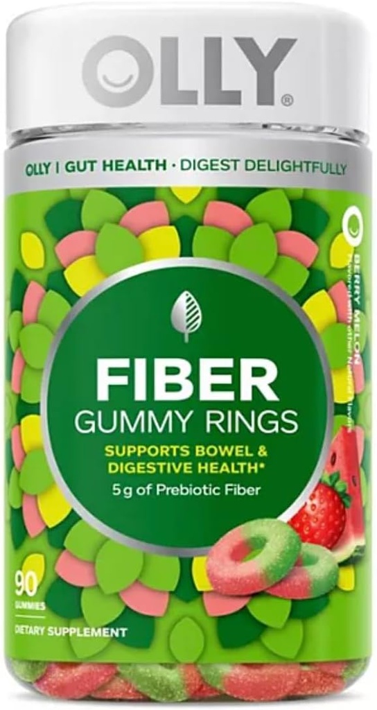 OLLY Gummy δαχτυλίδια ινών, 5g προβιοτικές ίνες, FOS (Fructo-ολιγοσακχαρίτες), Digestive Support, Berry Melon
