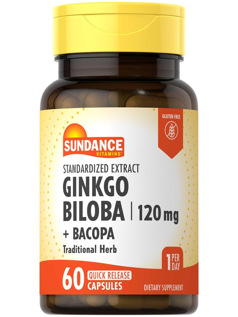 Sundance Ginkgo Biloba Capsules | 120mg | Standardized Extract with Bacopa | Gluten Free Traditional Herb Supplement