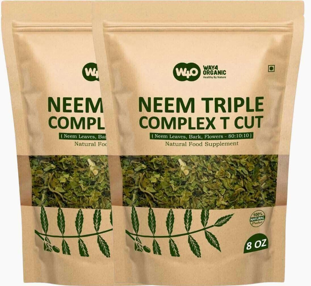 Neem Triple Complex T Cut (Not Powder), Good to Make Fresh Leaf Tea 8 Ounces, Leaves, Bark, Flower in Ratio(80:10:10) (Pack of 2)