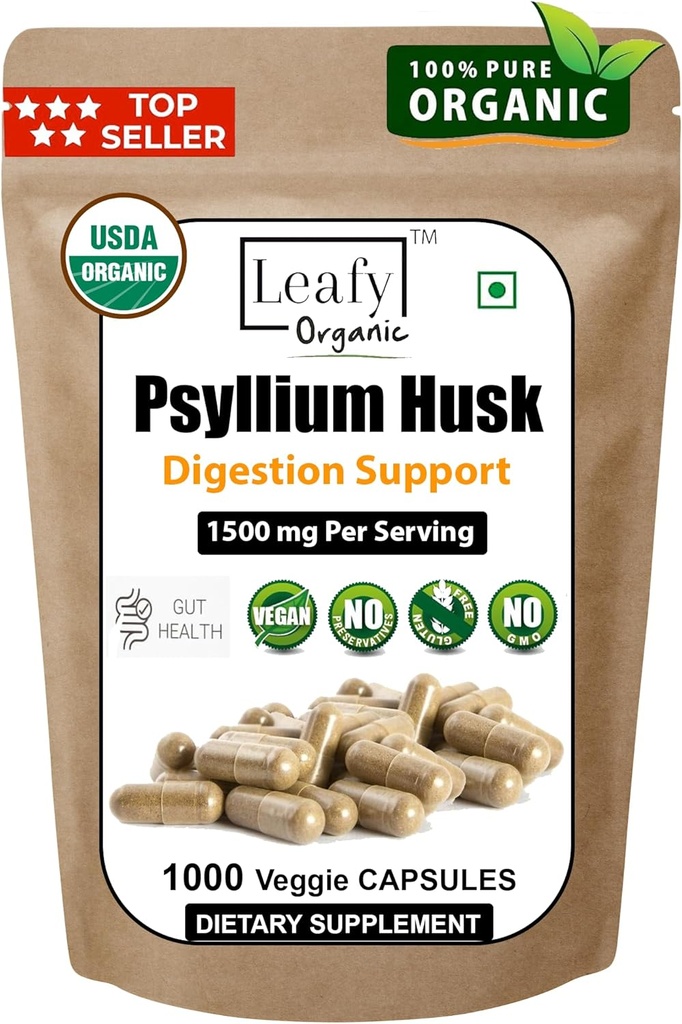 Psyllium Husk 1500mg ανά υπηρεσία, 1000 κάψουλες - Διπλή δύναμη - Premium Psyllium Fiber συμπλήρωμα - Μεγάλη για την πέψη και την κανονικότητα - 100% Φυσικές διαλυτές ίνες