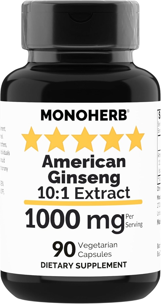 MONOHERB Αμερικανικό εκχύλισμα Ginseng 1000 mg - 90 Κάψουλες χορτοφαγικής