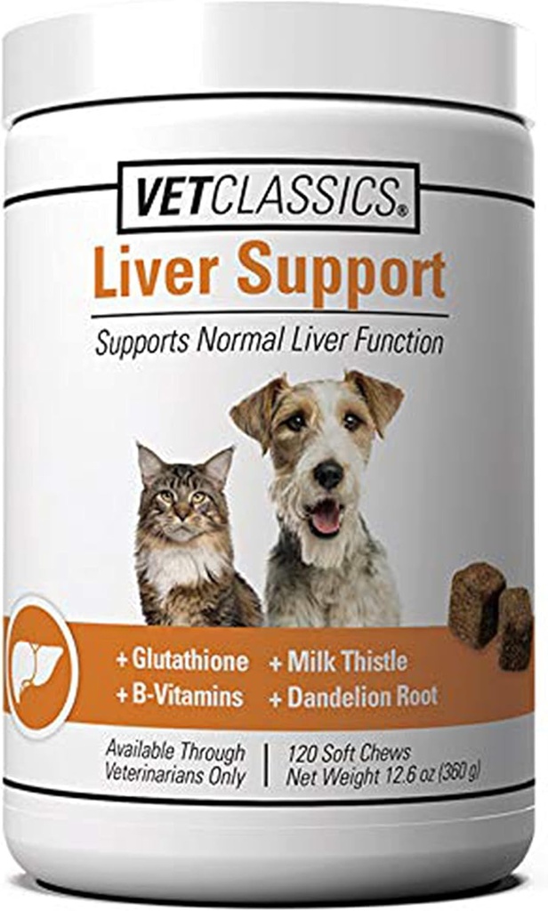 Vet Classics Liver Support Pet Health Supplement for Dogs, Cats – Liver Functions – B- Vitamins, Glutathione, Milk Thittle – Μαλακά δισκία, μάσημα – 120 μαλακά μάσημα
