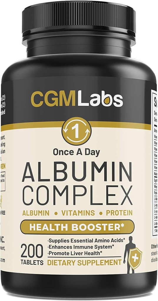 Once A Day Albumin Complex - Egg White Albumin, Whey Protein, Royal Jelly, Essential Amino Acids - 200Tablets