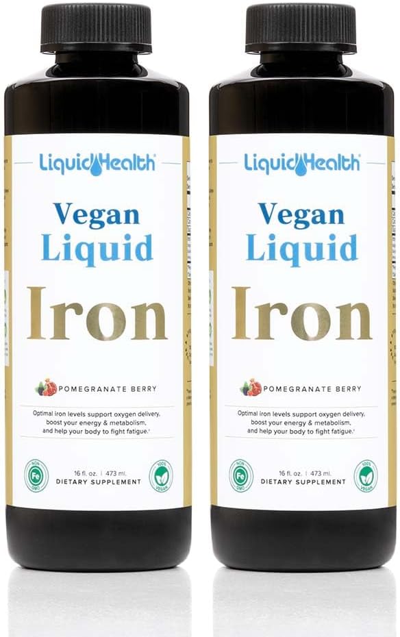 LIQUIDHEALTH Vegan Liquid Iron Supplement with SunActive & Ferrochel Fe - Φυσική ενέργεια, ανοσοποιητικό σύστημα & μεταβολική υποστήριξη, αύξηση της νοητικής καθαρότητας, προγεννητική / μεταγεννητική - USA Made, Non-GMO (2 Pack)