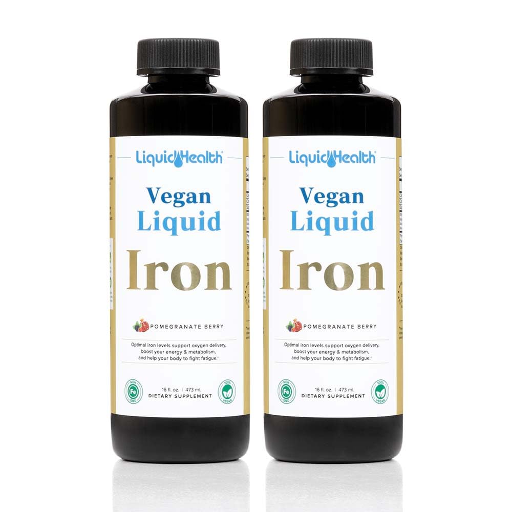 LIQUIDHEALTH Vegan Liquid Iron Supplement with SunActive & Ferrochel Fe - Φυσική ενέργεια, ανοσοποιητικό σύστημα & μεταβολική υποστήριξη, αύξηση της νοητικής καθαρότητας, προγεννητική / μεταγεννητική - USA Made, Non-GMO (2 Pack)