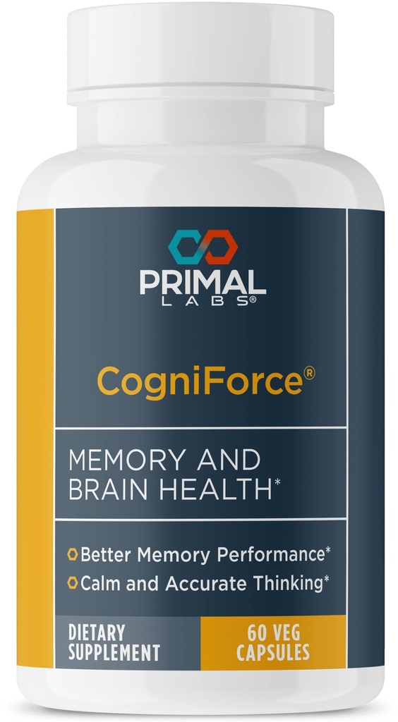 Primal Health CogniForce - Memory & Brain Health - Acetyl L-Carnitine Formula - Better Cognitive Performance - Clarity + Focus + Better Recall + Calm Thinking - Dietary Supplement - 60 Capsules