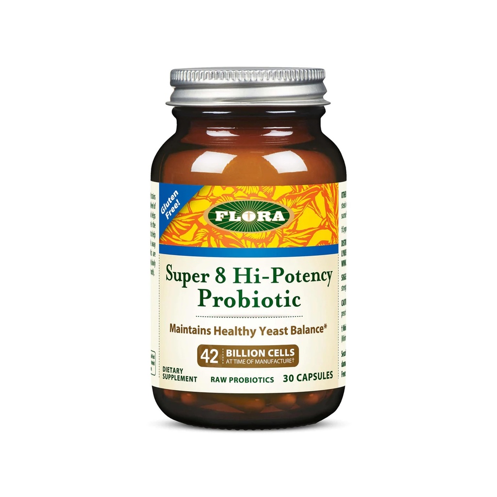 Flora Super 8 Hi Potency Probiotics 30 Count - Healthy Yeast Balance & Digestive Health - για άνδρες & γυναίκες - 42 δισεκατομμύρια CFU, Raw, Gluten Free - Μέχρι 1 μήνας προσφοράς