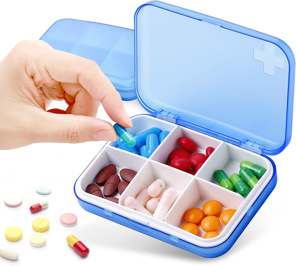 Daily Pill Organizer για Βιταμίνες, Cod Liver Oil, Συμπληρώματα, Φάρμακα, SAINSWIN Μικρό κουτί Χάπια για Pocket Purse, Φορητό 6 Διαμερίσματα Medicine Container για Ταξίδι