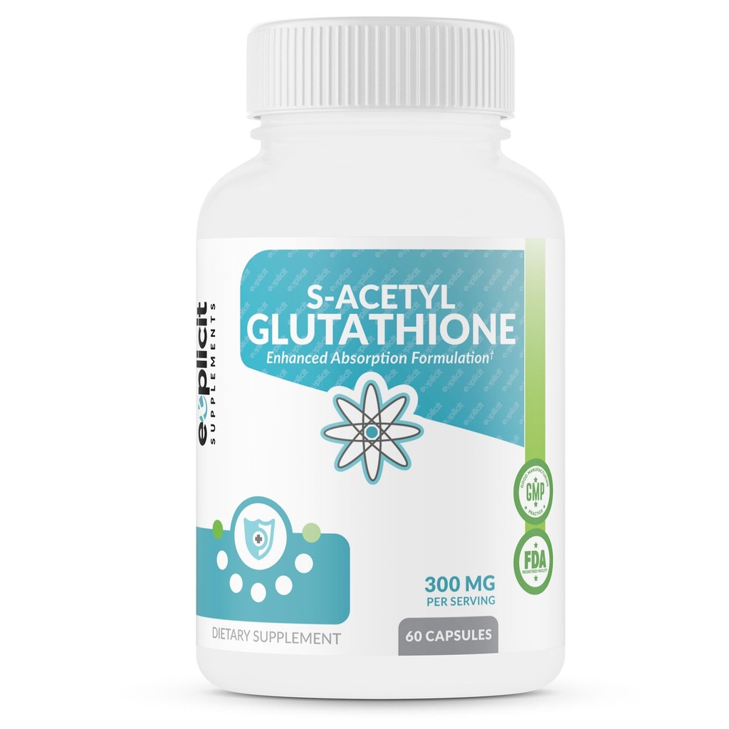 EXplicit Συμπληρώματα S-Acetyl Glutathione SAG 300mg ανά δόση, Acid- Resistant Caps, Κατασκευασμένο στις ΗΠΑ - 60 κάψουλες