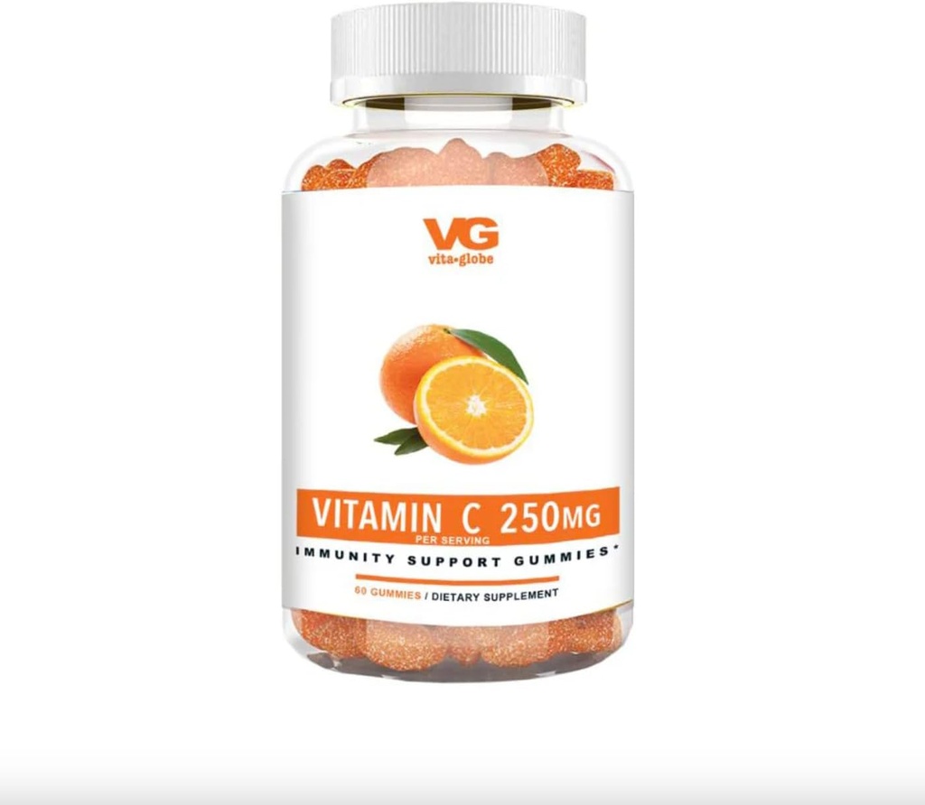 VITA GLOBE Vitamin C 250mg Gummy Vitamins- Immune System Booster, Non-GMO, Vegan and Natural Orange Flavor, 60 Count (Pack of 1)