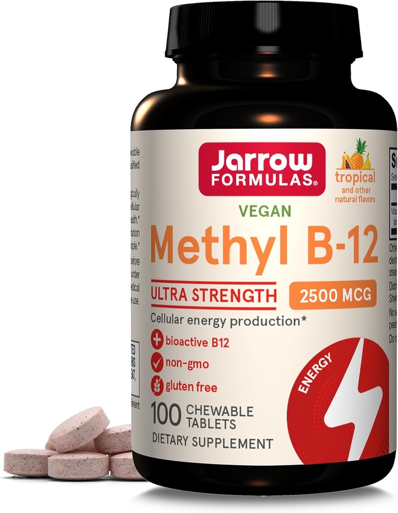 Jarow Formulas Ultra Strength Methyl B-12, Συμπλήρωμα διατροφής για την παραγωγή Cellular Energy, 100 Tropical-Flavored Chewable Tablets, Μέχρι 100 ημέρες προσφοράς
