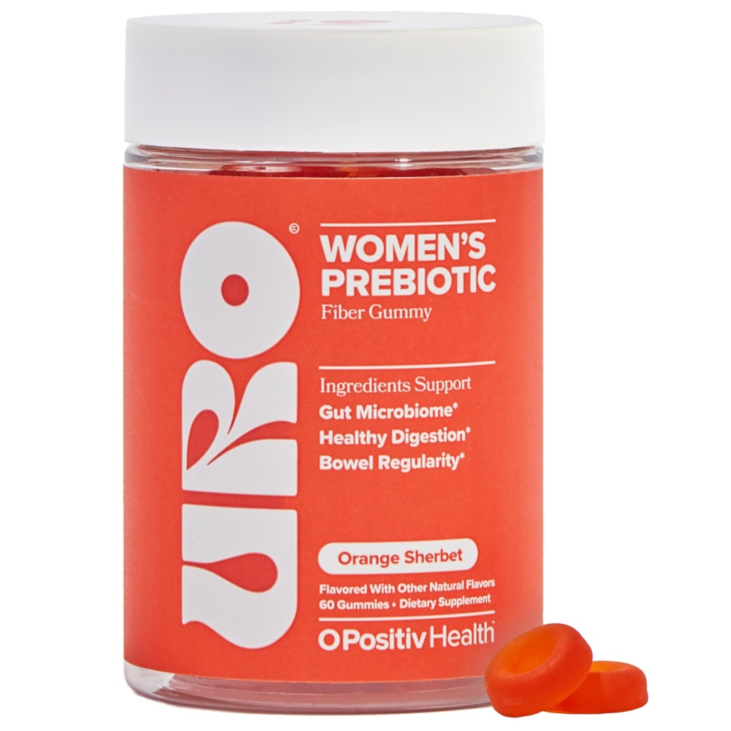 O Positiv URO Fiber Gummies for Adults, 60 Count (Pack of 1) - Prebiotic Chicory Root Inulin Fiber Supplement - Daily Gummy Fiber for Digestive Gut Health - Μη-GMO, Vegan & Cruelty-Free
